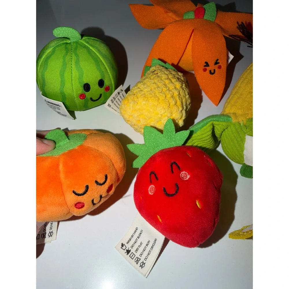 Plush Fruit and Vegetable Toy Set 9pc Embroidered Smiley Faces Soft Play Food